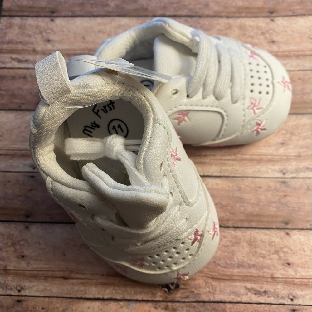 White and pink leather baby sneakers